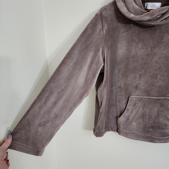 Softies Cozy Soft Velour Taupe Women's Cowl Neck Pullover Sweater L/XL Lounge - Picture 4 of 11